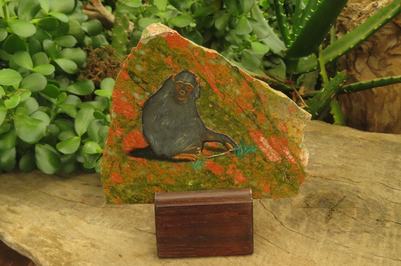 Hand Made Chimpanzee Decoupage on Unakite Stone Slabs - sold per item - From Southern Africa - Toprock Gemstones and Minerals 