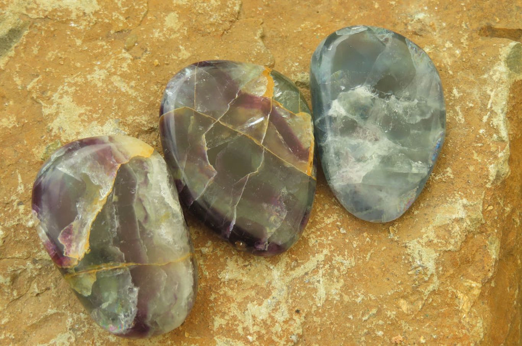 Polished Watermelon Fluorite Free Forms x 12 From Namibia - Toprock Gemstones and Minerals 