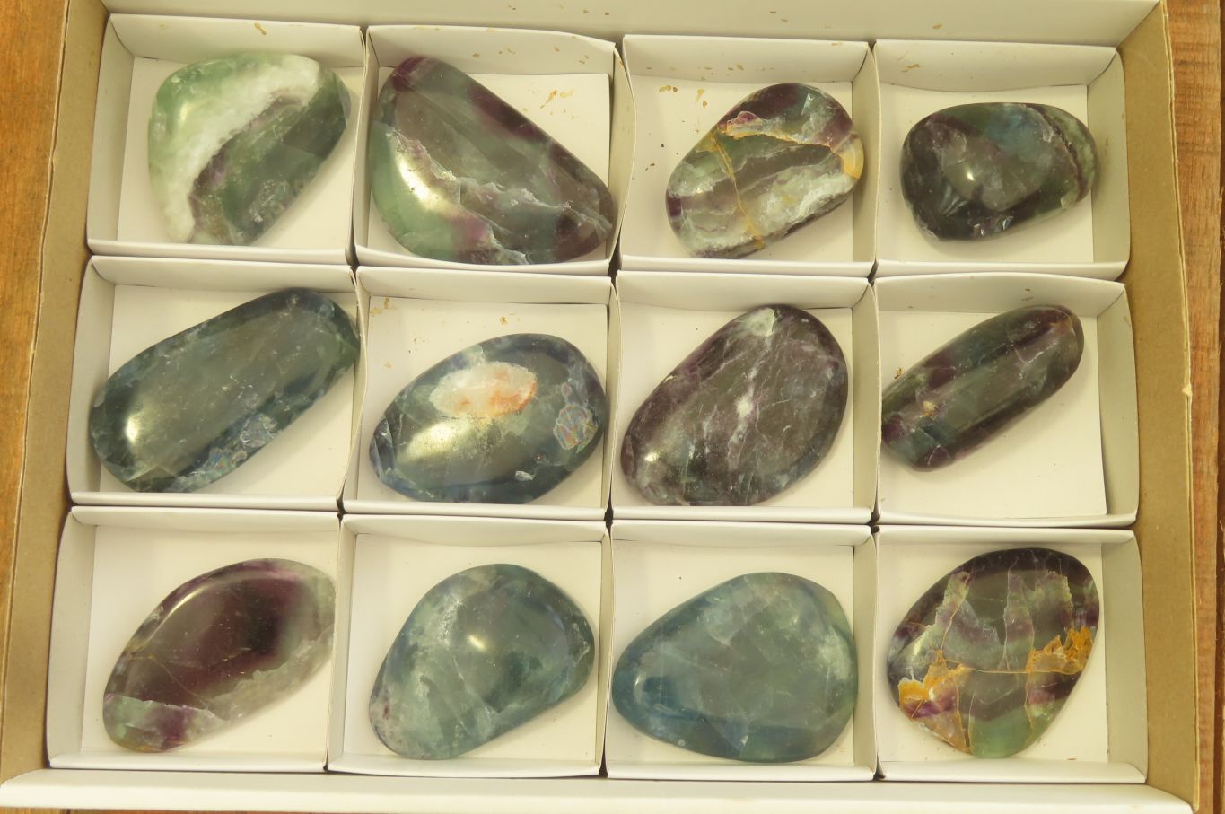 Polished Watermelon Fluorite Free Forms x 12 From Namibia - Toprock Gemstones and Minerals 