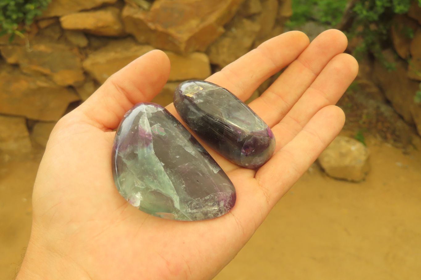 Polished Watermelon Fluorite Free Forms x 12 From Namibia - Toprock Gemstones and Minerals 