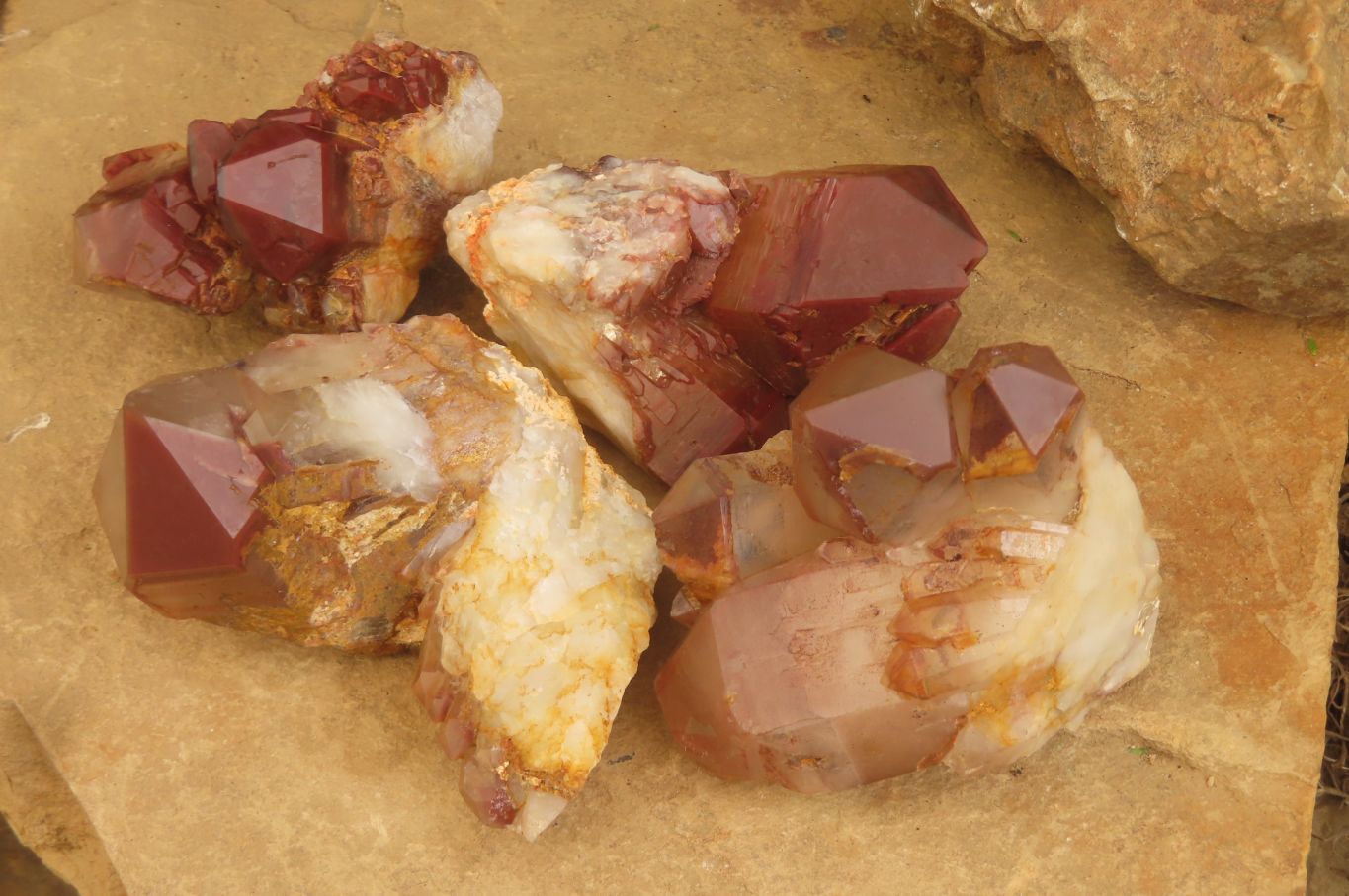Natural Red Hematoid Quartz Clusters x 4 From Karoi, Zimbabwe - Toprock Gemstones and Minerals 