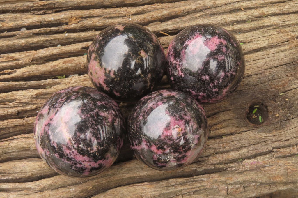 Polished Rhodonite Spheres x 4 From Madagascar - Toprock Gemstones and Minerals 