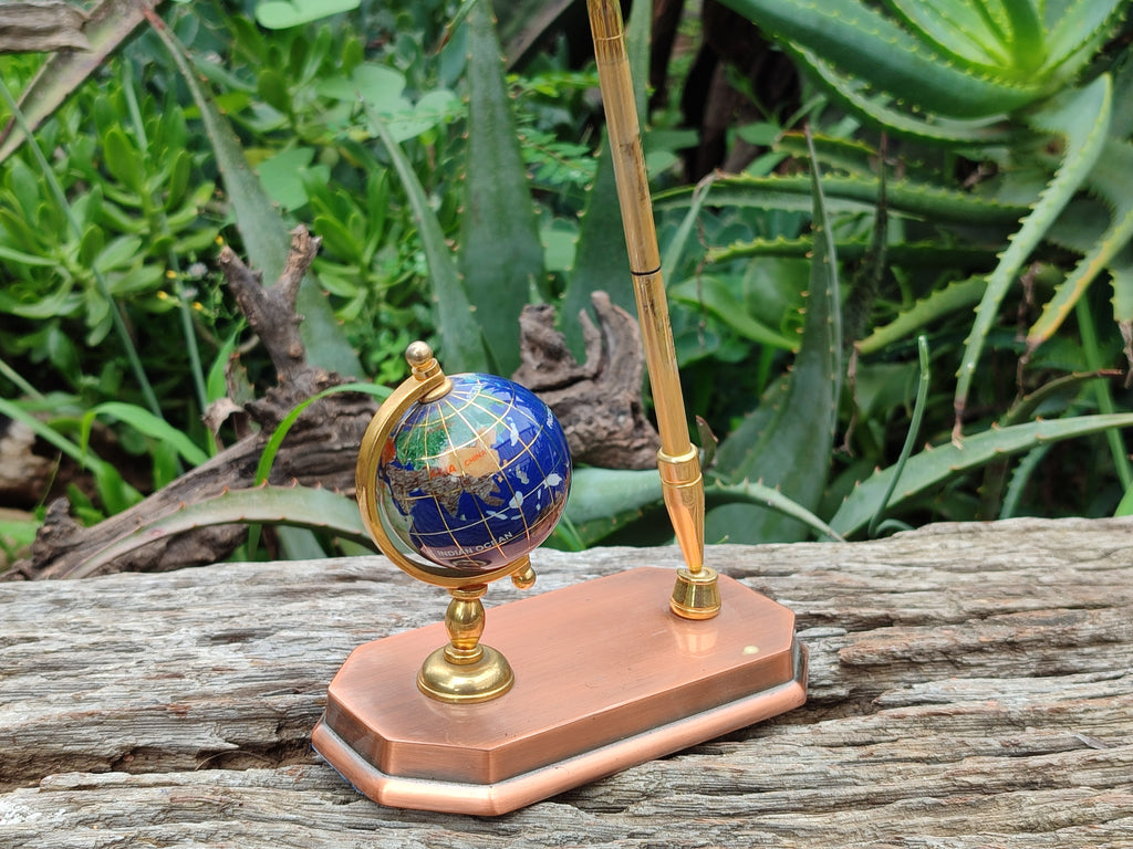 Hand Made Small Gems of The World Globe Desk Set - Sold per Item - From China - Toprock Gemstones and Minerals 
