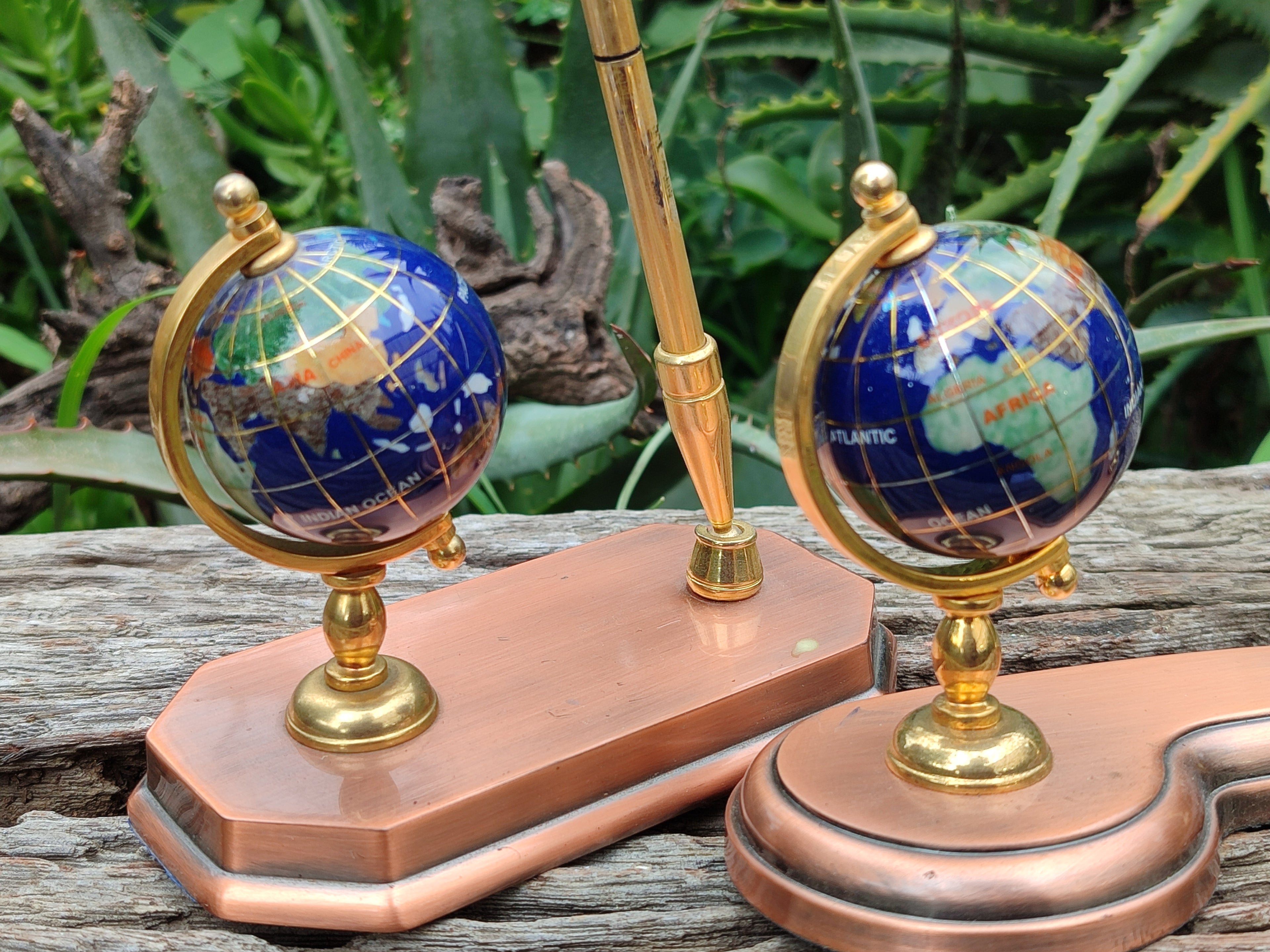Hand Made Small Gems of The World Globe Desk Set - Sold per Item - From China - Toprock Gemstones and Minerals 