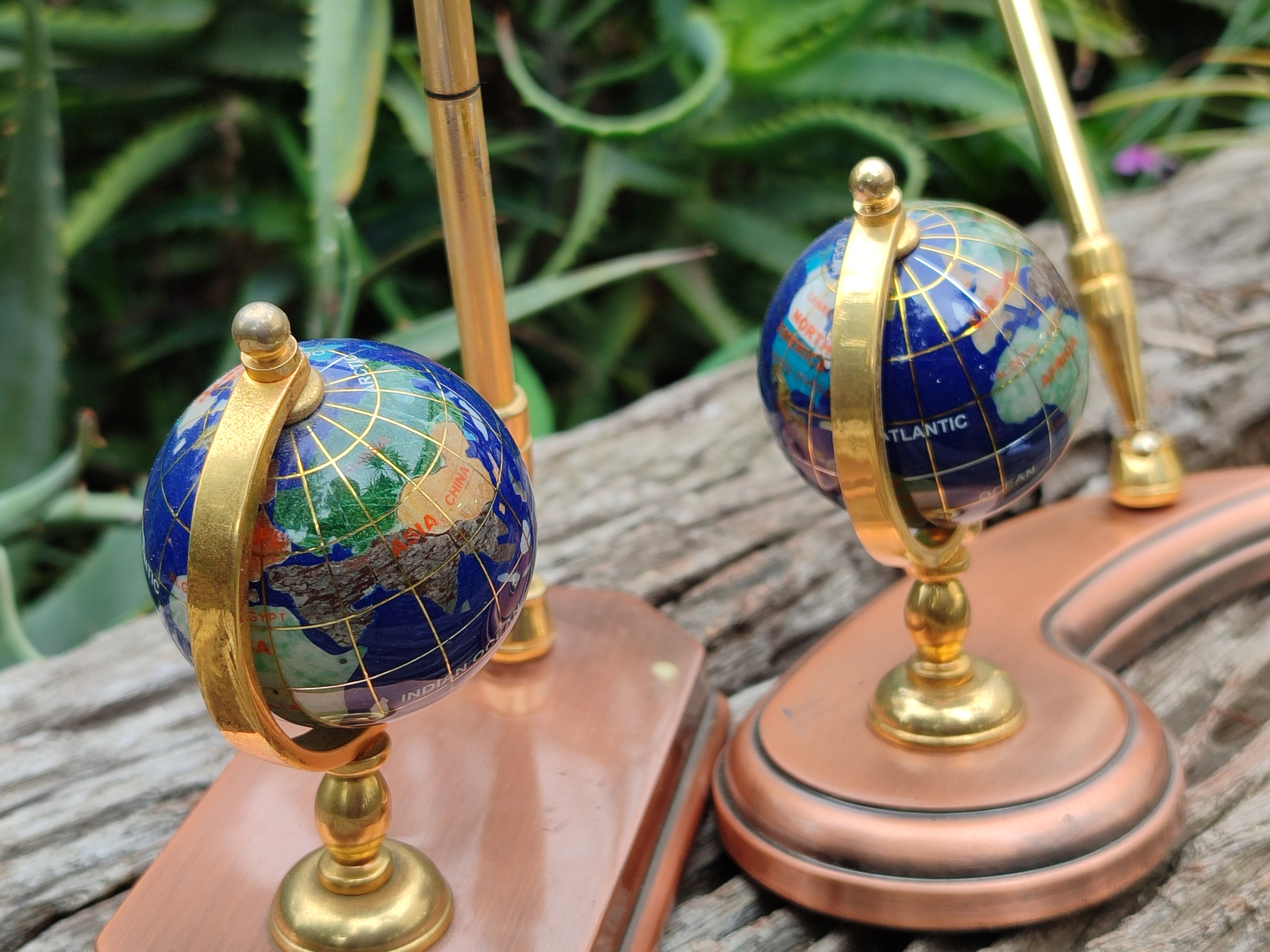 Hand Made Small Gems of The World Globe Desk Set - Sold per Item - From China - Toprock Gemstones and Minerals 