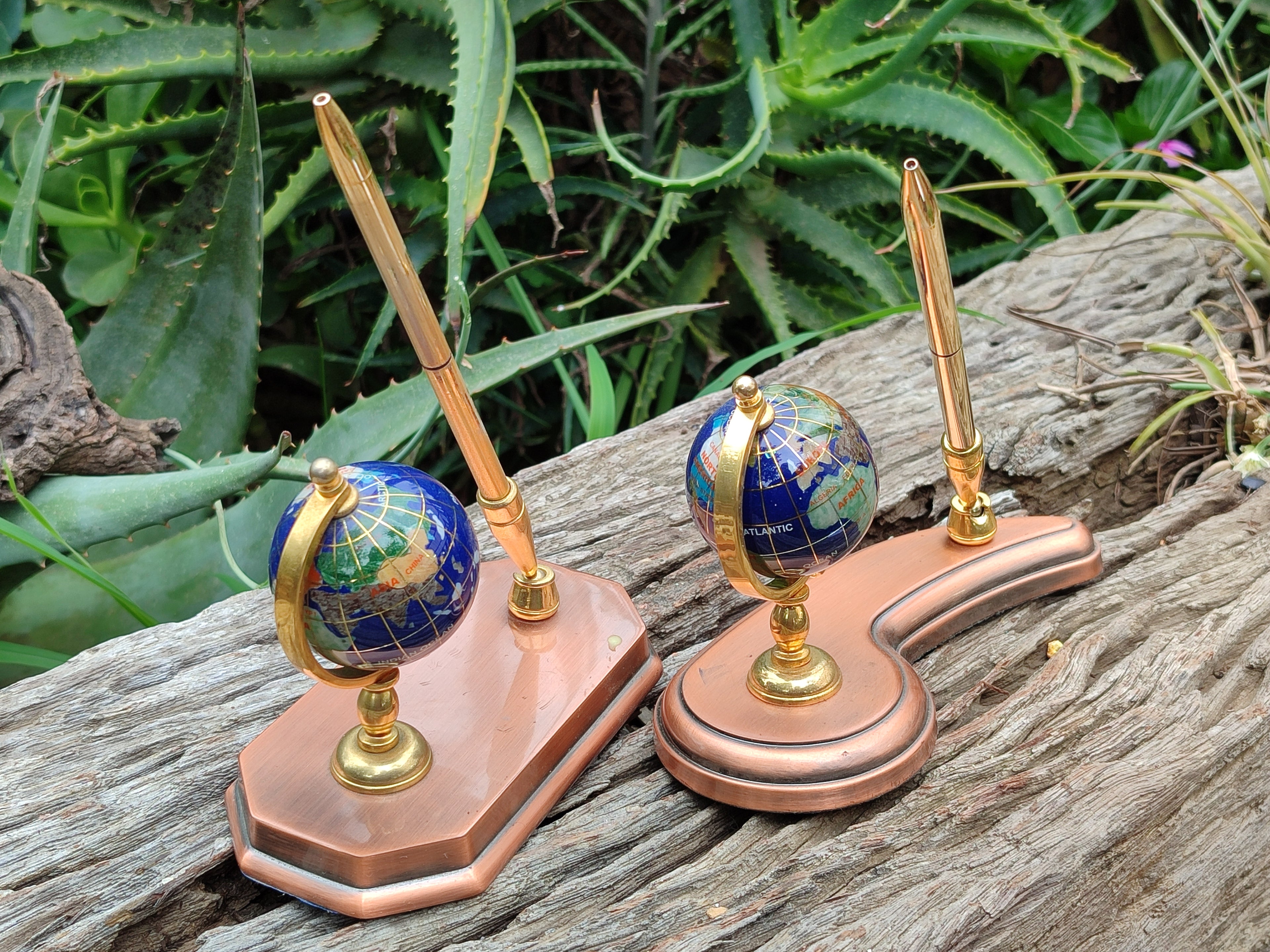 Hand Made Small Gems of The World Globe Desk Set - Sold per Item - From China - Toprock Gemstones and Minerals 