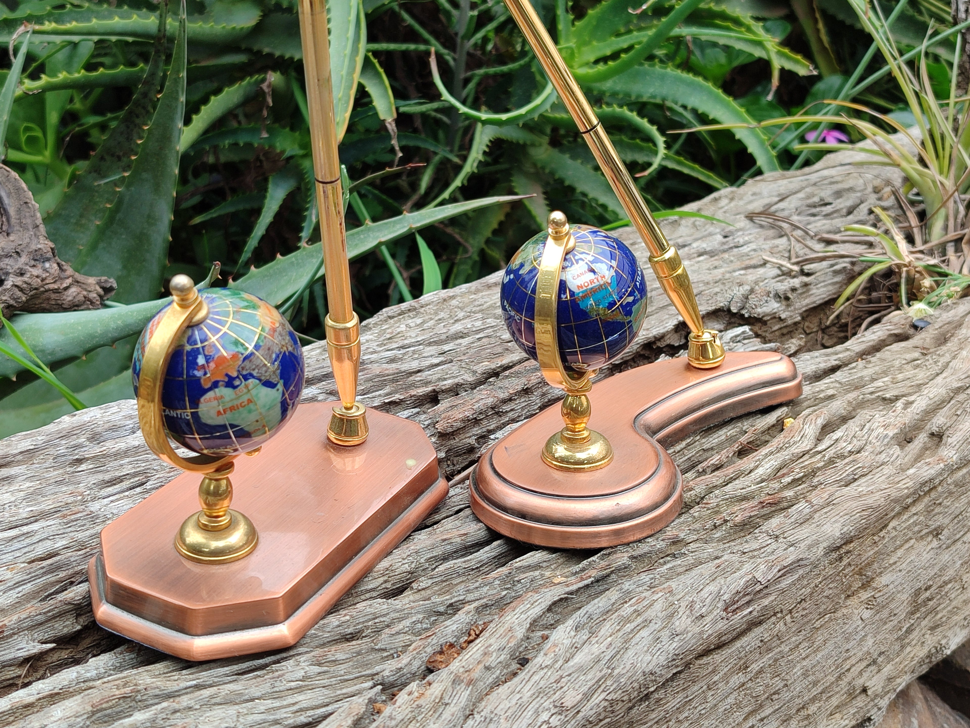 Hand Made Small Gems of The World Globe Desk Set - Sold per Item - From China - Toprock Gemstones and Minerals 