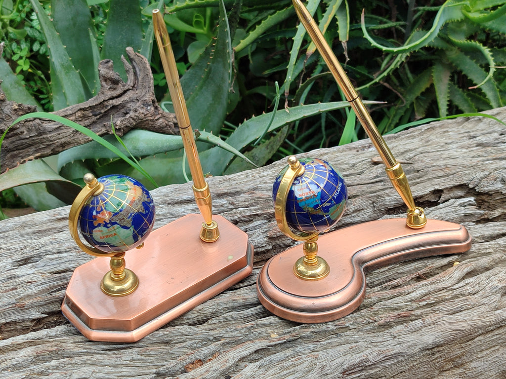Hand Made Small Gems of The World Globe Desk Set - Sold per Item - From China - Toprock Gemstones and Minerals 
