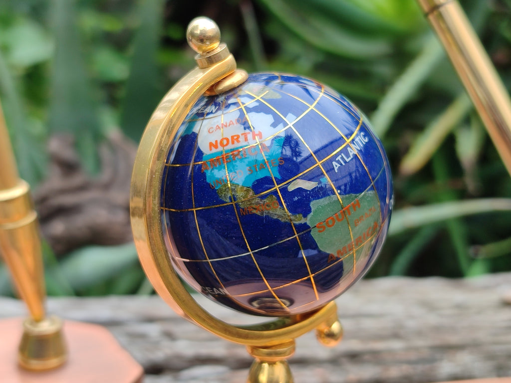 Hand Made Small Gems of The World Globe Desk Set - Sold per Item - From China - Toprock Gemstones and Minerals 