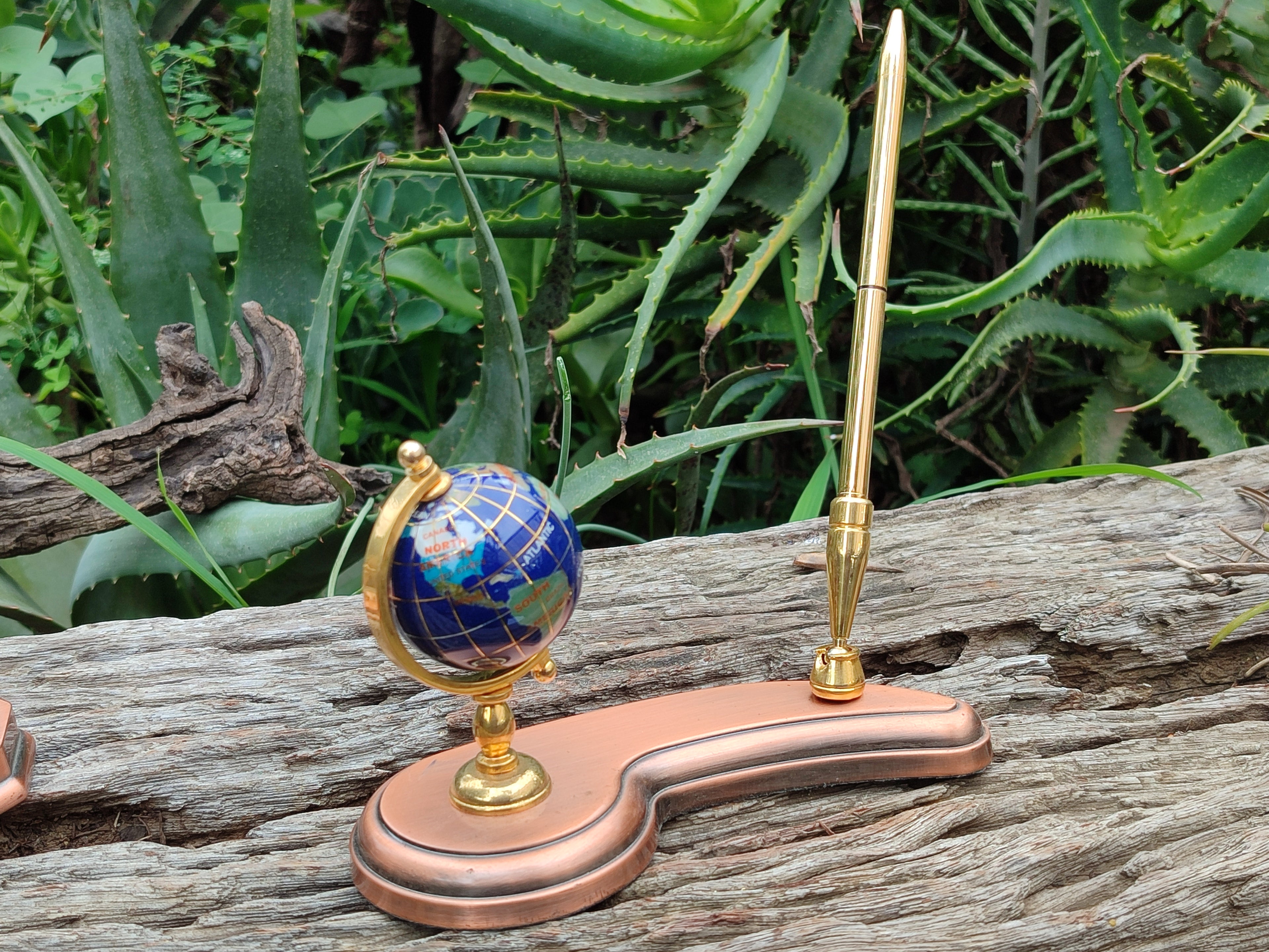 Hand Made Small Gems of The World Globe Desk Set - Sold per Item - From China - Toprock Gemstones and Minerals 