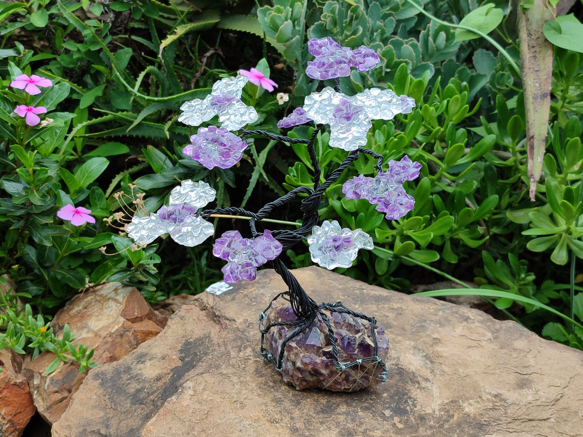 Hand Made Amethyst and Quartz Crystal Tumble Chip Wire Wrap Tree - Sold Per Item - From South Africa - Toprock Gemstones and Minerals 