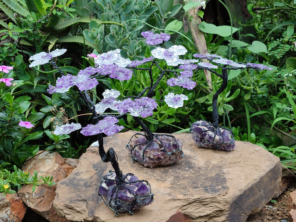 Hand Made Amethyst and Quartz Crystal Tumble Chip Wire Wrap Tree - Sold Per Item - From South Africa - Toprock Gemstones and Minerals 
