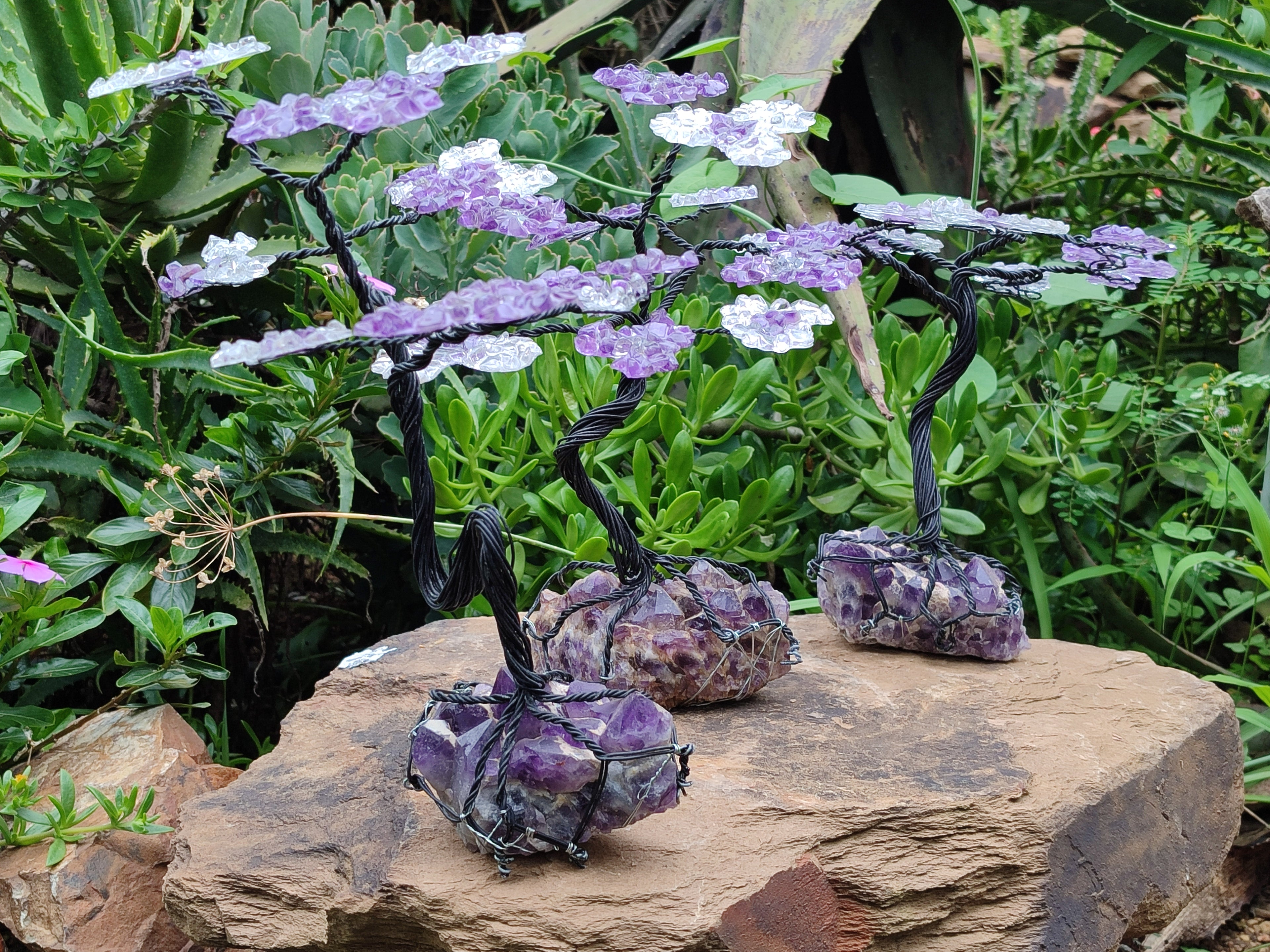 Hand Made Amethyst and Quartz Crystal Tumble Chip Wire Wrap Tree - Sold Per Item - From South Africa - Toprock Gemstones and Minerals 