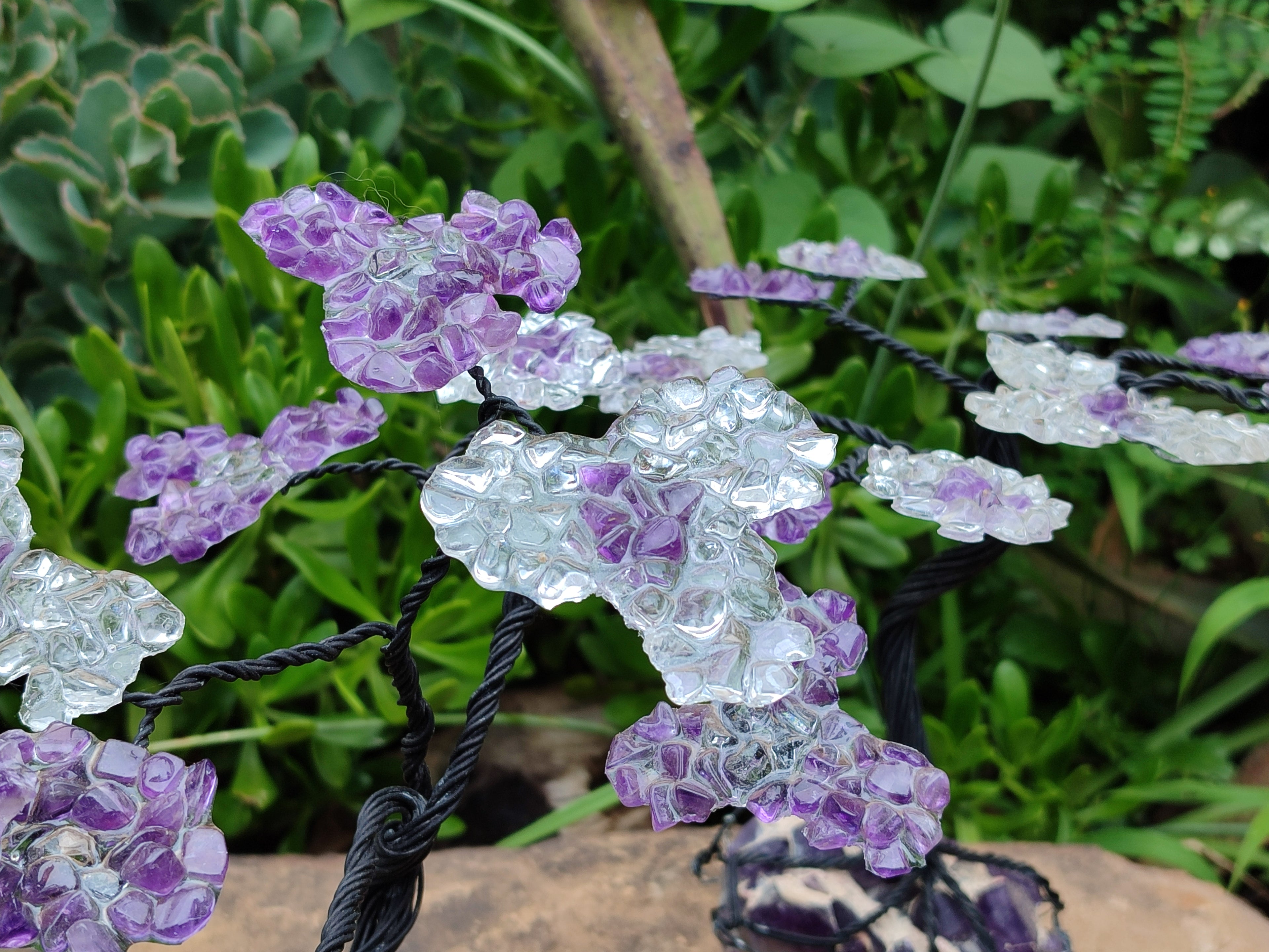 Hand Made Amethyst and Quartz Crystal Tumble Chip Wire Wrap Tree - Sold Per Item - From South Africa - Toprock Gemstones and Minerals 