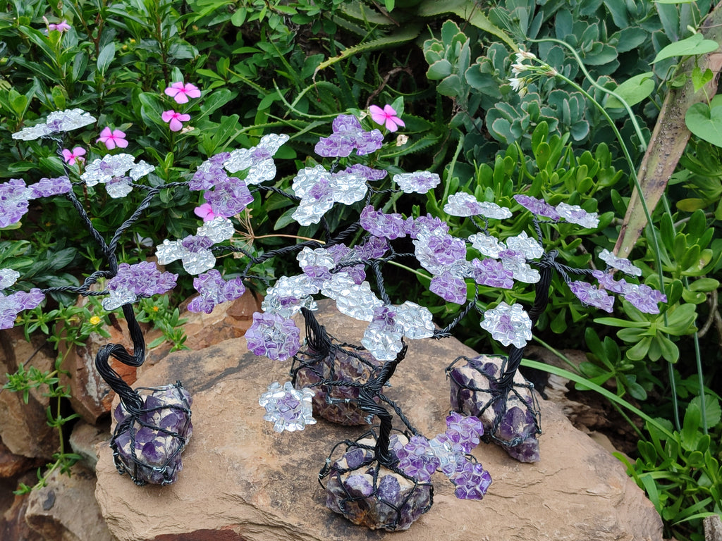Hand Made Amethyst and Quartz Crystal Tumble Chip Wire Wrap Tree - Sold Per Item - From South Africa - Toprock Gemstones and Minerals 