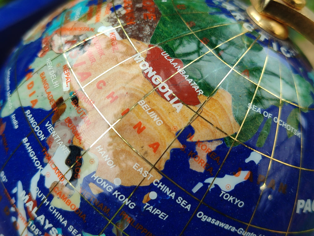 Hand Made Mixed Gemstone World Globe Bookends - sold per item -  From China - Toprock Gemstones and Minerals 