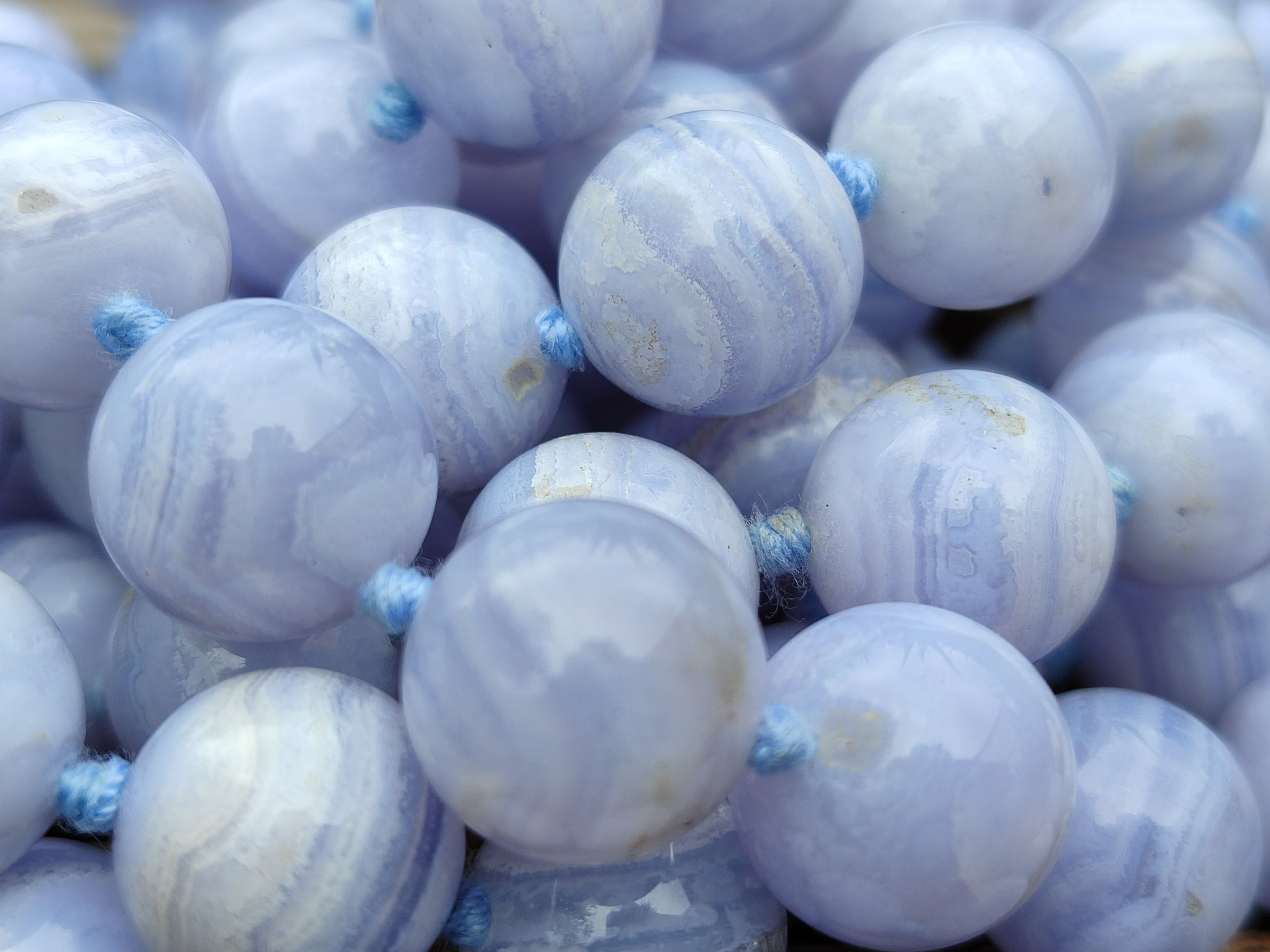 Polished Namibian Blue Lace Agate Ball Shaped Bead Necklace - Sold per Item- From Namibia - Toprock Gemstones and Minerals 