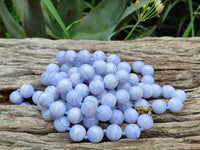 Polished Namibian Blue Lace Agate Ball Shaped Bead Necklace - Sold per Item- From Namibia