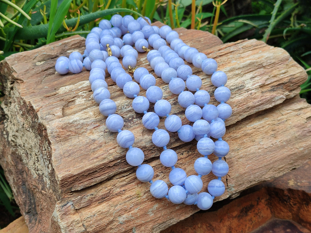 Polished Namibian Blue Lace Agate Ball Shaped Bead Necklace - Sold per Item- From Namibia - Toprock Gemstones and Minerals 