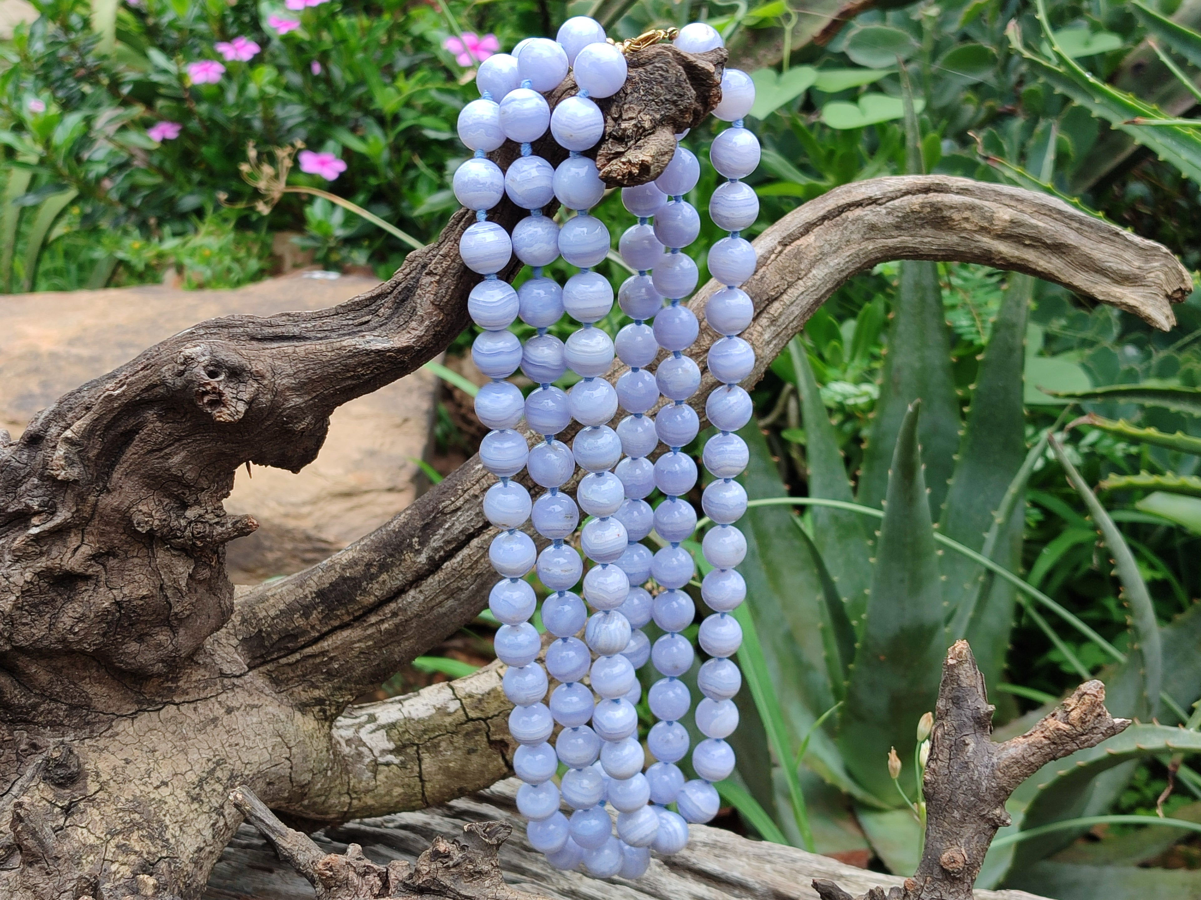 Polished Namibian Blue Lace Agate Ball Shaped Bead Necklace - Sold per Item- From Namibia - Toprock Gemstones and Minerals 