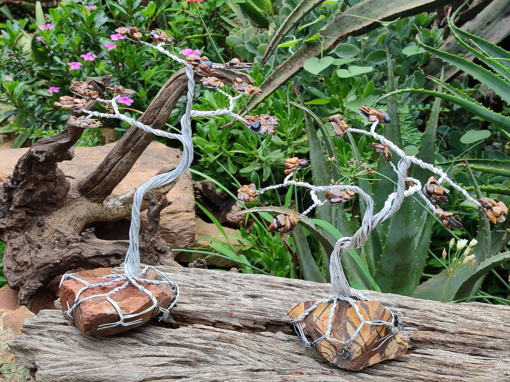 Hand Made Tigers Eye Wire Wrap Tree On Cobbed Nguni Jasper - Sold per Item -  From South Africa - Toprock Gemstones and Minerals 