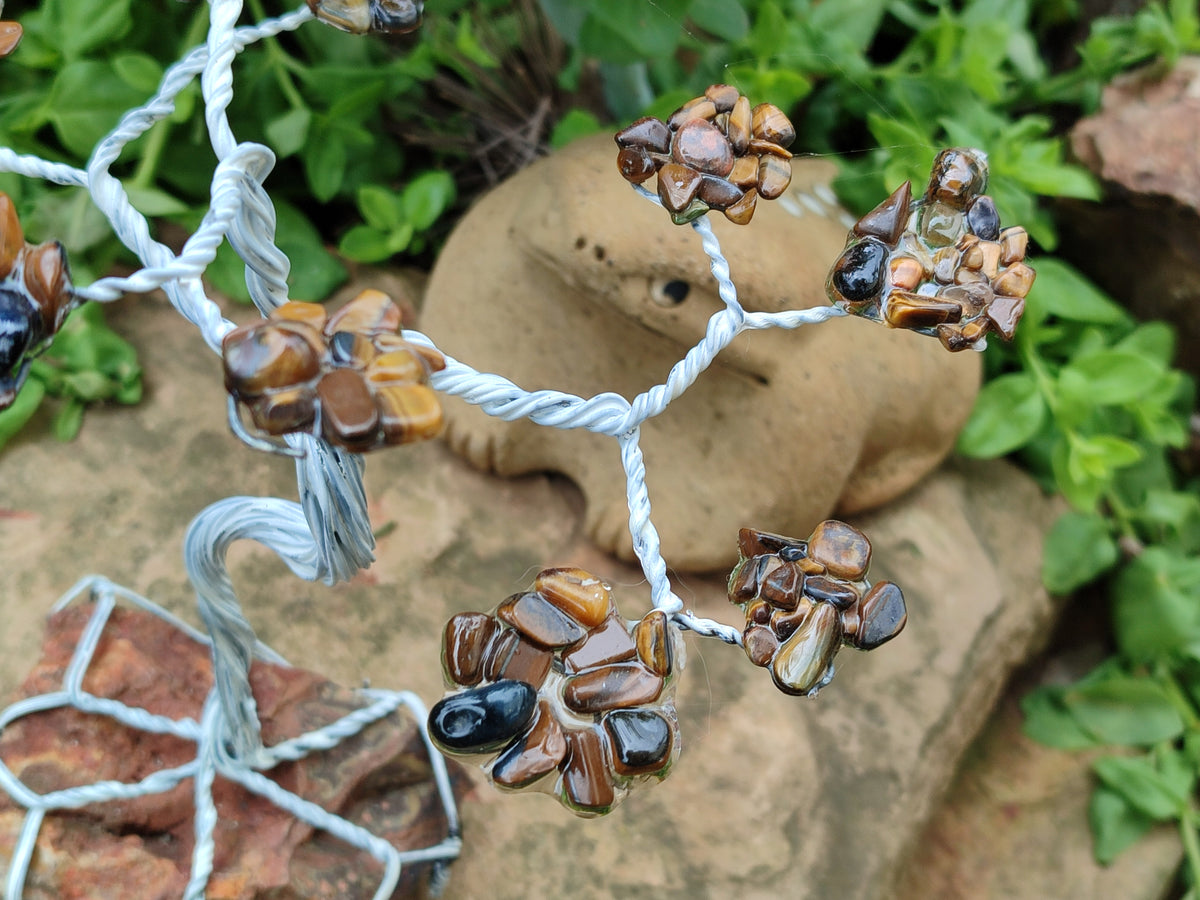 Hand Made Tigers Eye Wire Wrap Tree On Cobbed Nguni Jasper - Sold per Item -  From South Africa - Toprock Gemstones and Minerals 