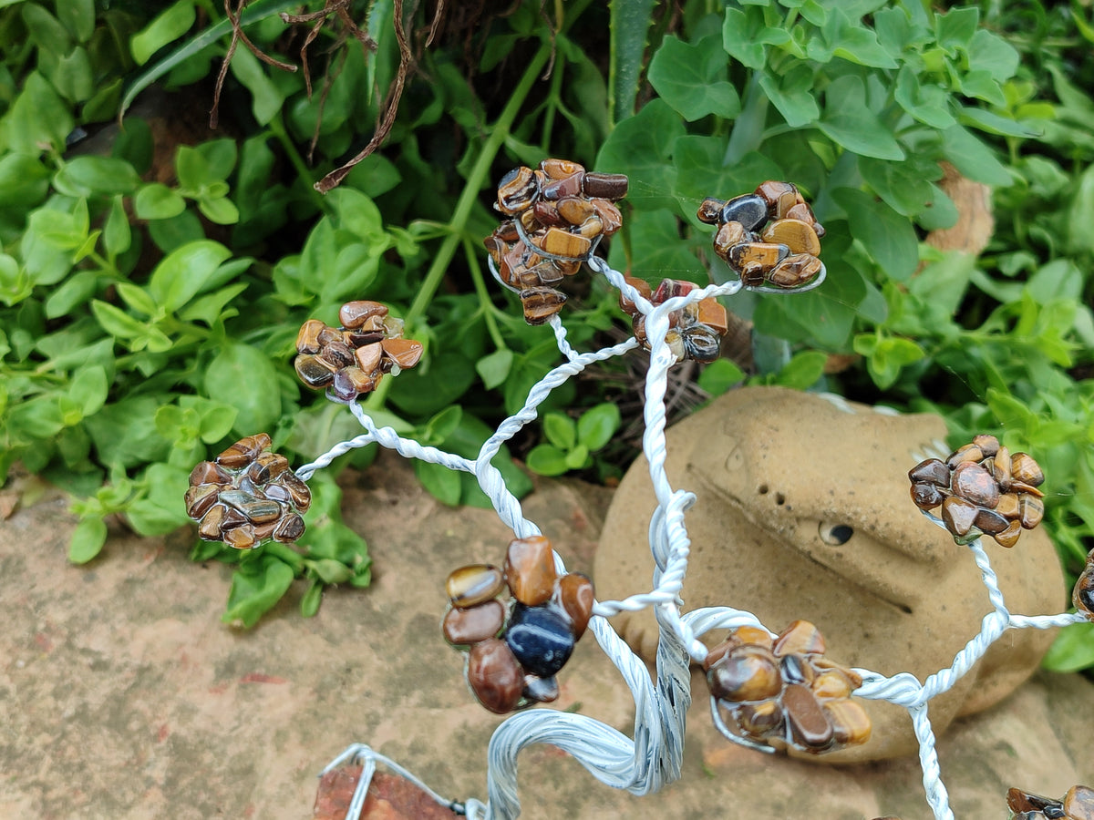 Hand Made Tigers Eye Wire Wrap Tree On Cobbed Nguni Jasper - Sold per Item -  From South Africa - Toprock Gemstones and Minerals 