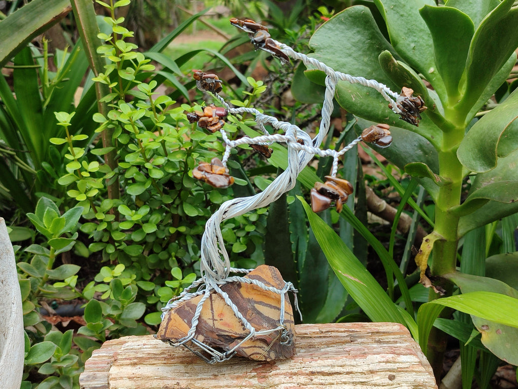 Hand Made Tigers Eye Wire Wrap Tree On Cobbed Nguni Jasper - Sold per Item -  From South Africa - Toprock Gemstones and Minerals 
