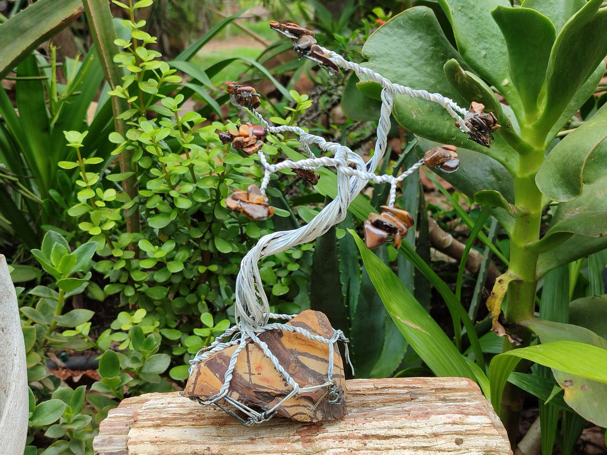 Hand Made Tigers Eye Wire Wrap Tree On Cobbed Nguni Jasper - Sold per Item -  From South Africa - Toprock Gemstones and Minerals 