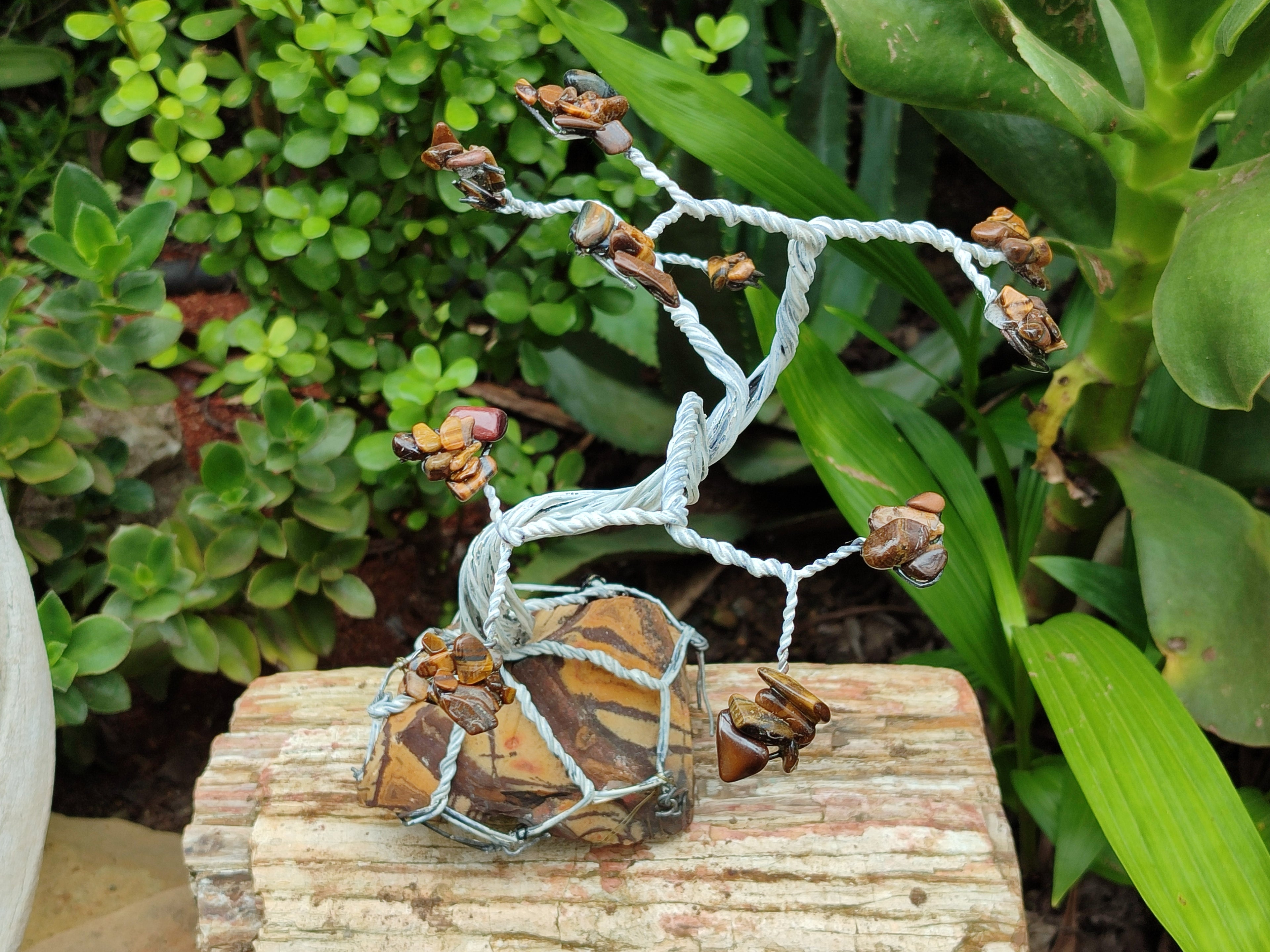 Hand Made Tigers Eye Wire Wrap Tree On Cobbed Nguni Jasper - Sold per Item -  From South Africa - Toprock Gemstones and Minerals 