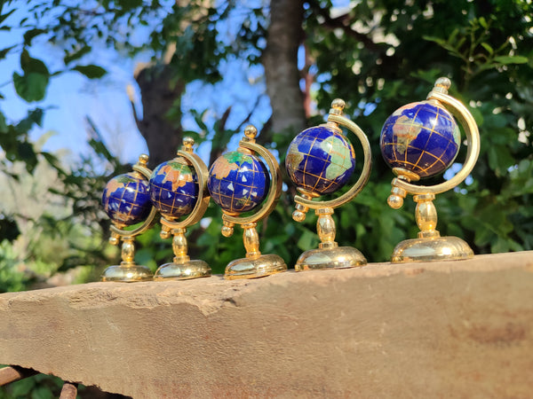 Polished Mini Gemstone World Globe on a Stand - Sold Per Item - From China