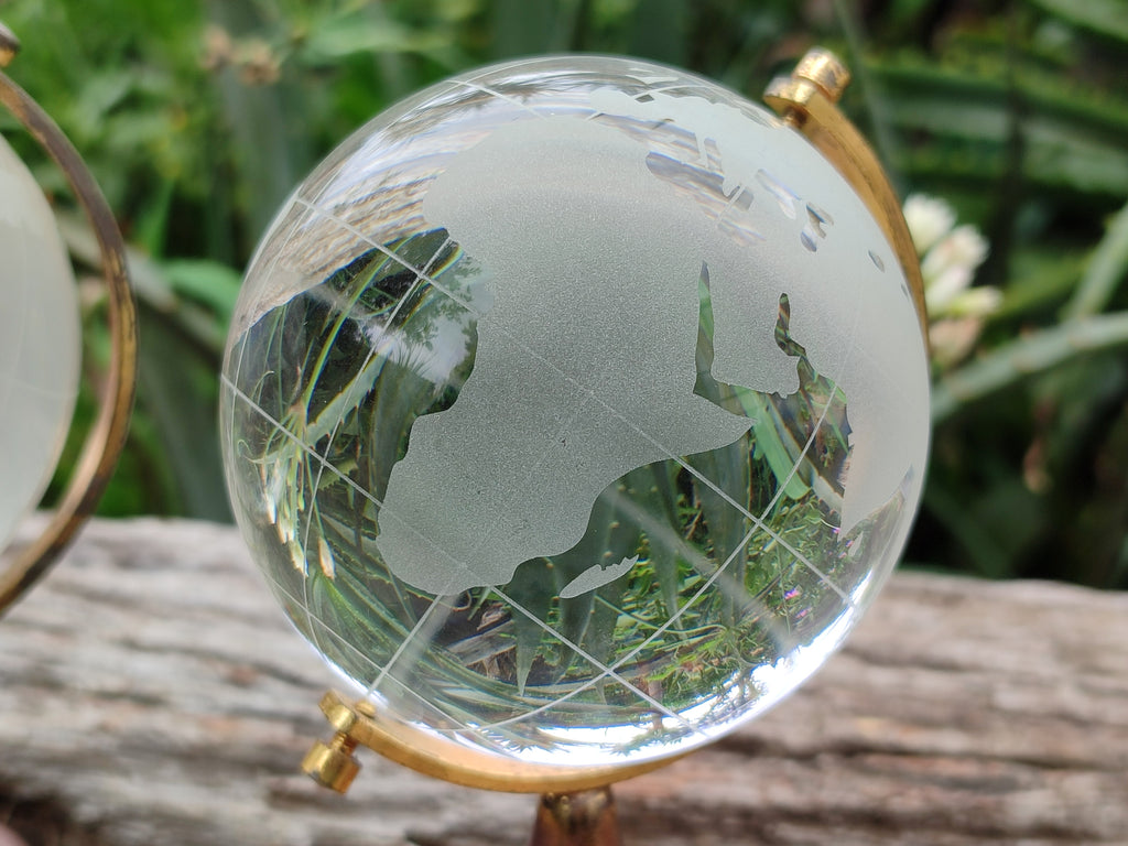 Polished Lead Glass World Globe on Copper Stand - sold per item - From China - Toprock Gemstones and Minerals 