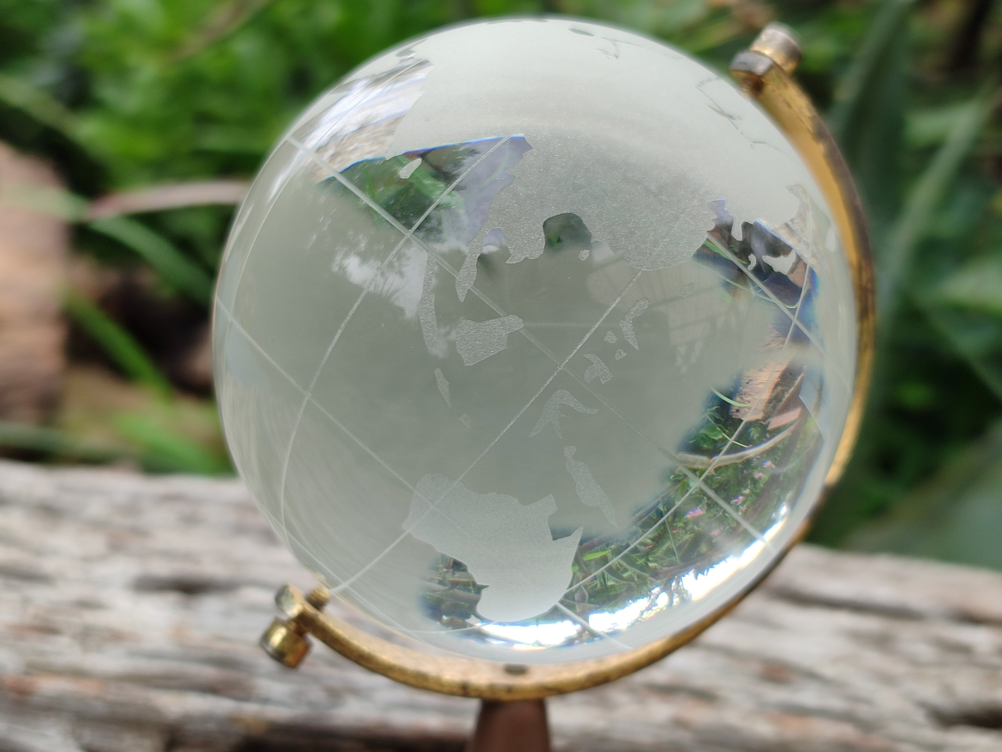 Polished Lead Glass World Globe on Copper Stand - sold per item - From China - Toprock Gemstones and Minerals 