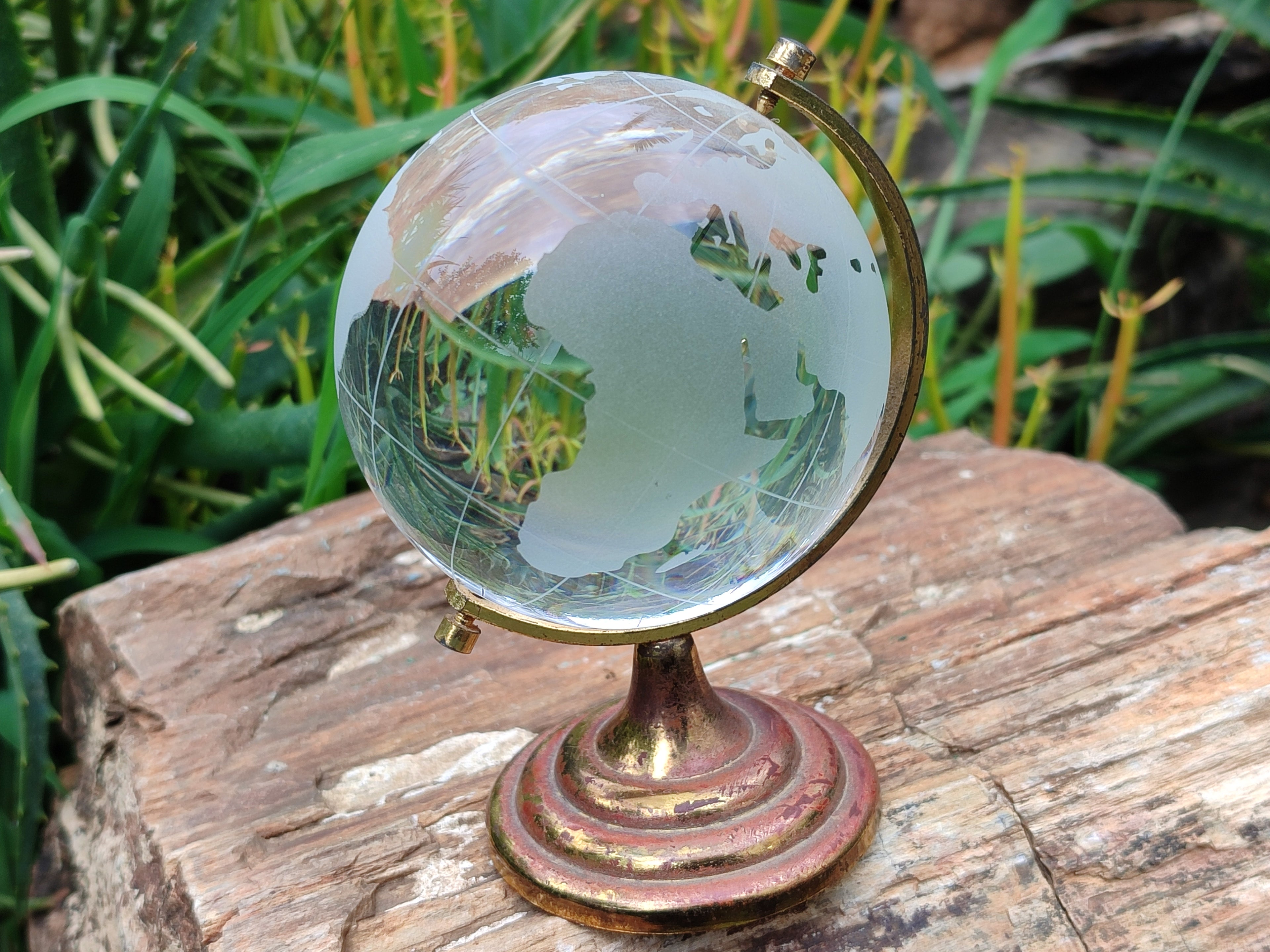 Polished Lead Glass World Globe on Copper Stand - sold per item - From China - Toprock Gemstones and Minerals 