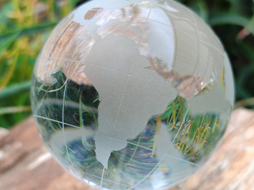 Polished Lead Glass World Globe on Copper Stand - sold per item - From China - Toprock Gemstones and Minerals 