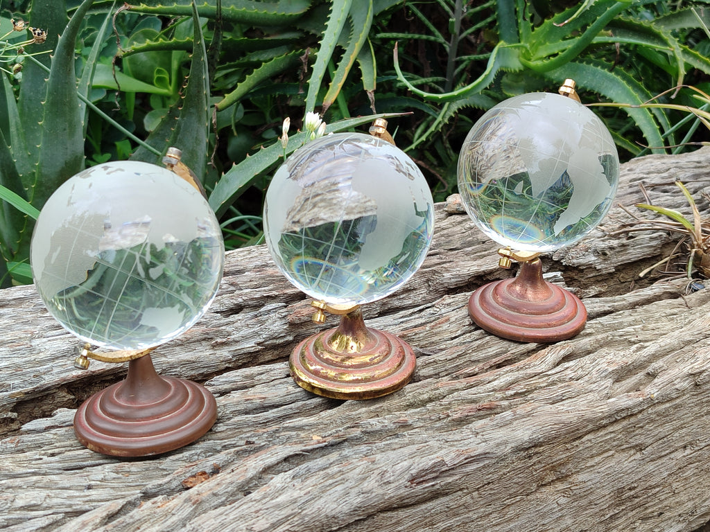 Polished Lead Glass World Globe on Copper Stand - sold per item - From China - Toprock Gemstones and Minerals 
