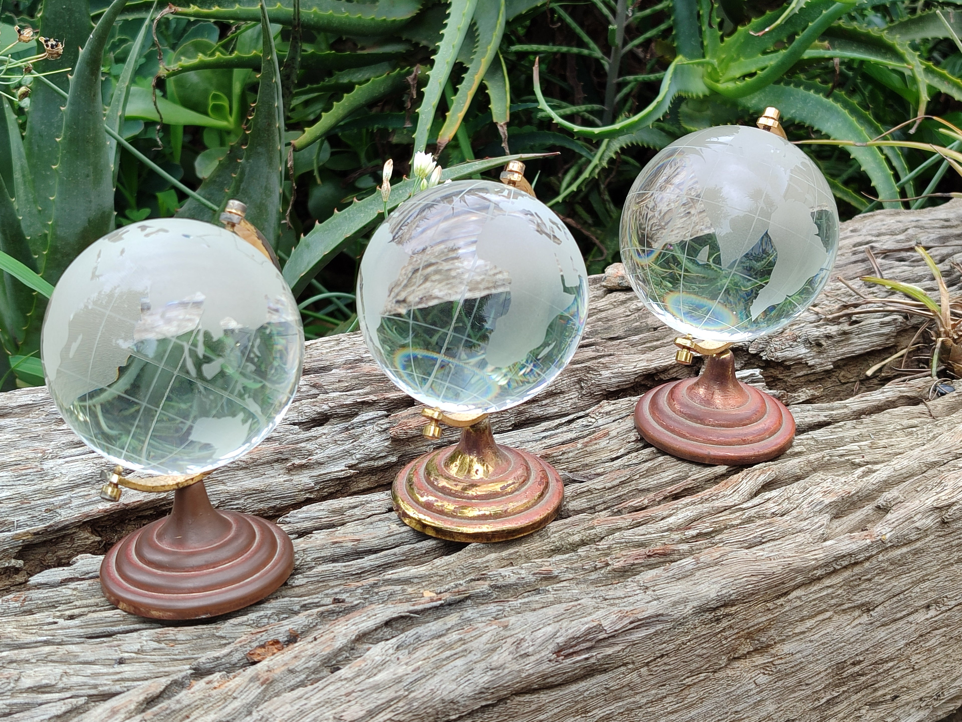 Polished Lead Glass World Globe on Copper Stand - sold per item - From China - Toprock Gemstones and Minerals 