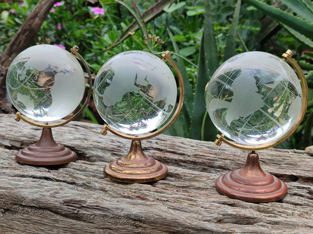 Polished Lead Glass World Globe on Copper Stand - sold per item - From China - Toprock Gemstones and Minerals 