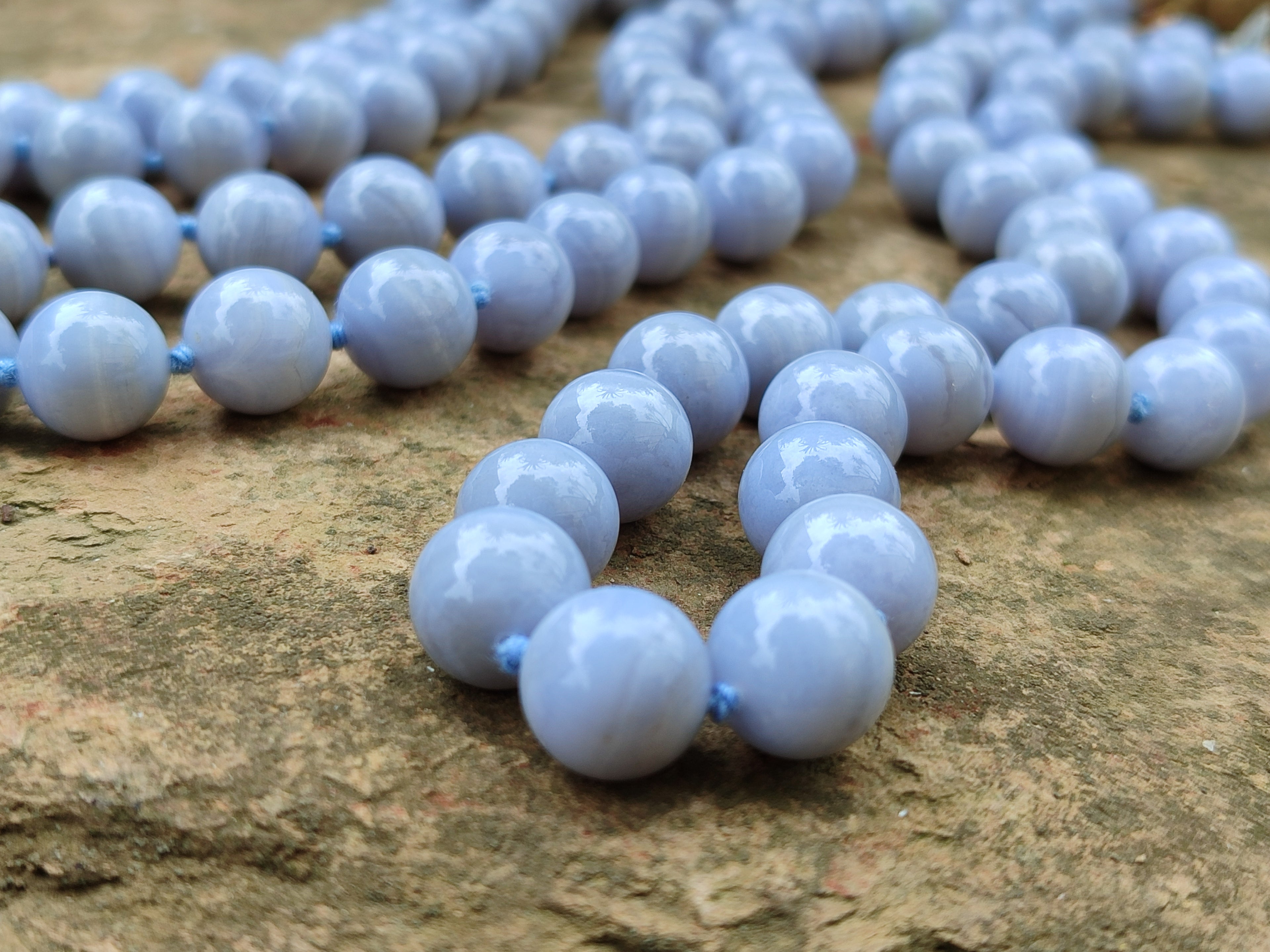 Polished Medium Namibian Blue Lace Agate Ball Shaped Bead Necklace - Sold per Item- From Namibia - Toprock Gemstones and Minerals 