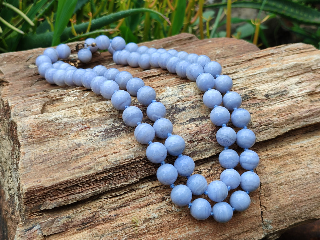 Polished Medium Namibian Blue Lace Agate Ball Shaped Bead Necklace - Sold per Item- From Namibia - Toprock Gemstones and Minerals 