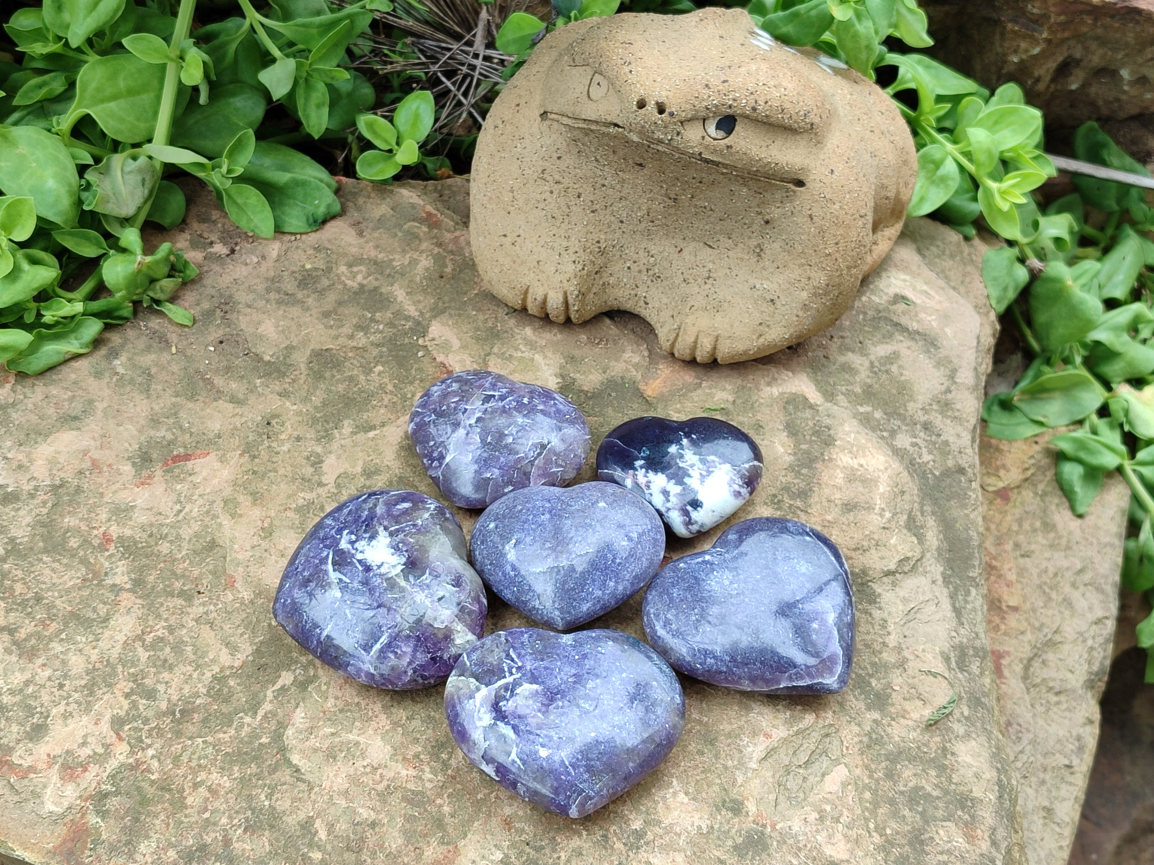 Polished Lepidolite Gemstone Hearts x 6 From Madagascar - Toprock Gemstones and Minerals 