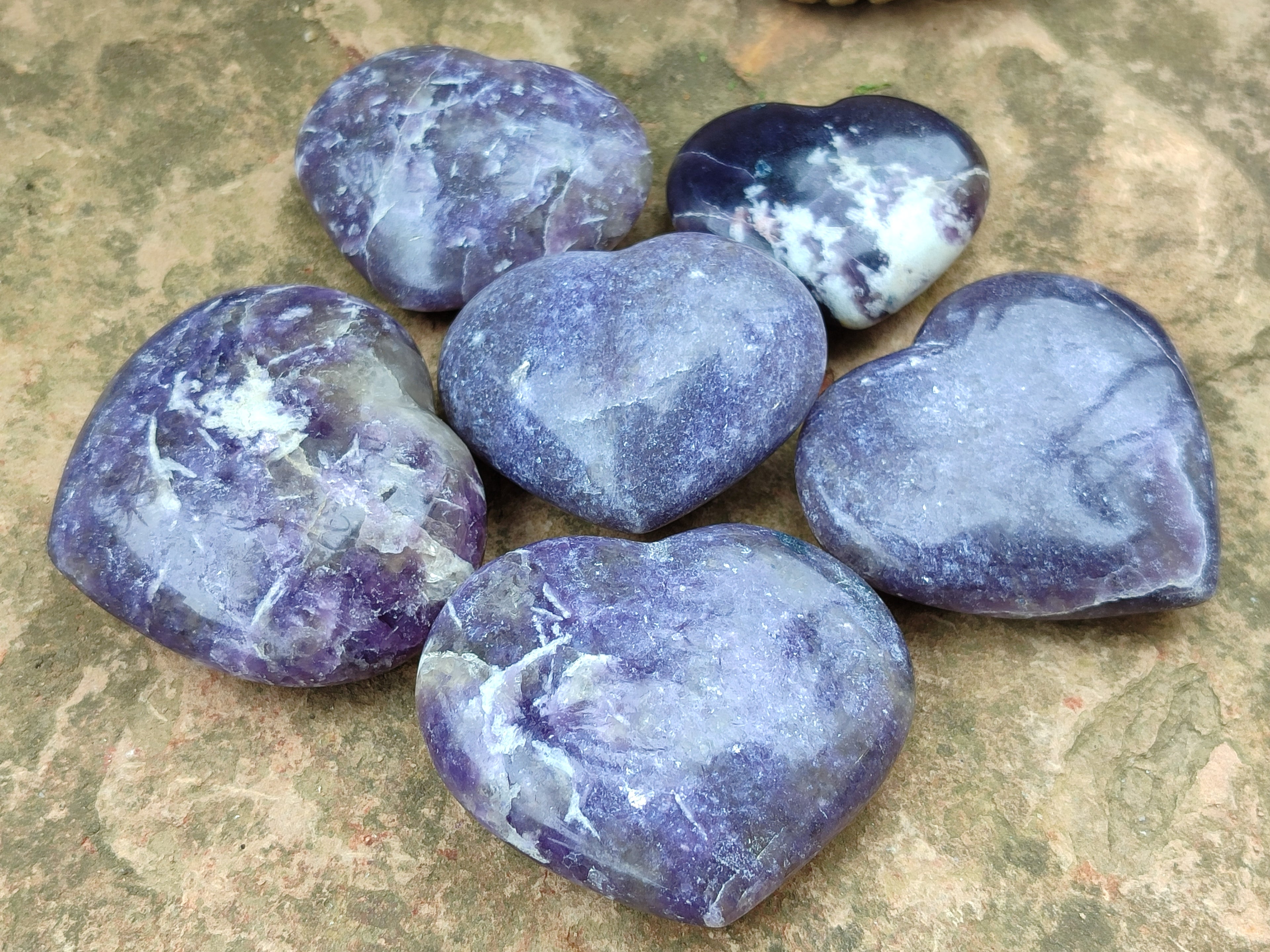 Polished Lepidolite Gemstone Hearts x 6 From Madagascar - Toprock Gemstones and Minerals 