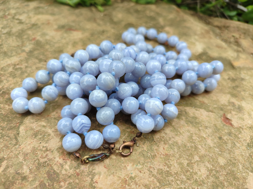 Polished Small Namibian Blue Lace Agate Ball Shaped Bead Necklace - Sold per Item- From Namibia - Toprock Gemstones and Minerals 