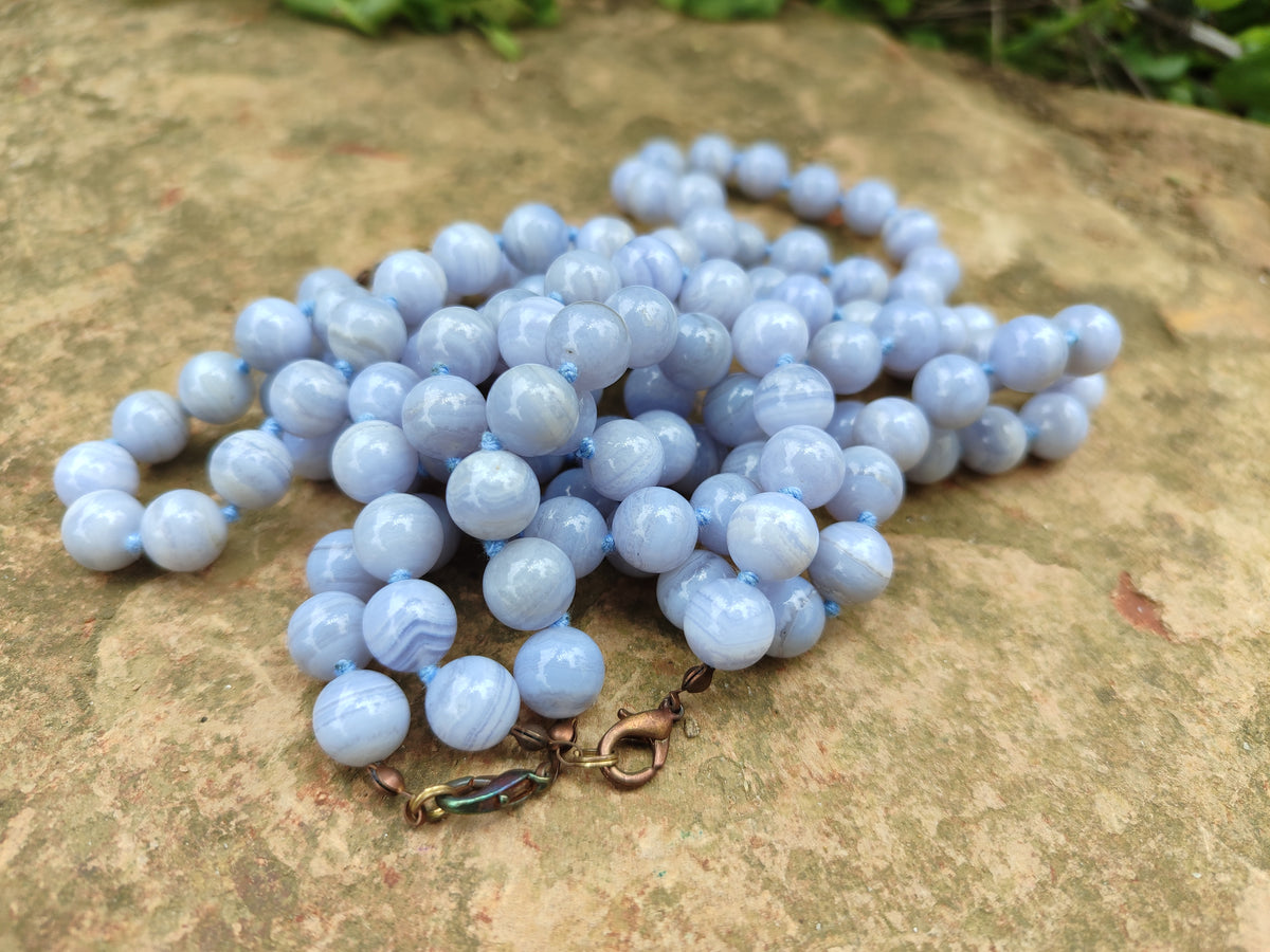 Polished Small Namibian Blue Lace Agate Ball Shaped Bead Necklace - Sold per Item- From Namibia - Toprock Gemstones and Minerals 