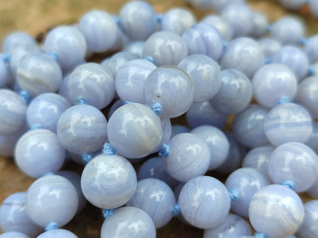 Polished Small Namibian Blue Lace Agate Ball Shaped Bead Necklace - Sold per Item- From Namibia - Toprock Gemstones and Minerals 