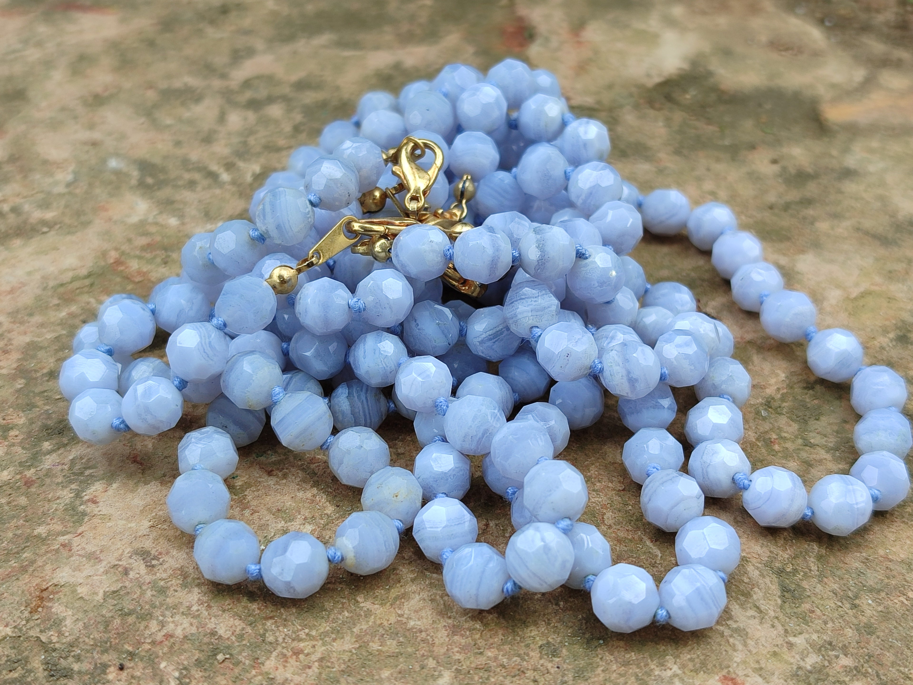 Polished Small Namibian Blue Lace Agate Faceted Bead Necklace - Sold per Item- From Namibia - Toprock Gemstones and Minerals 