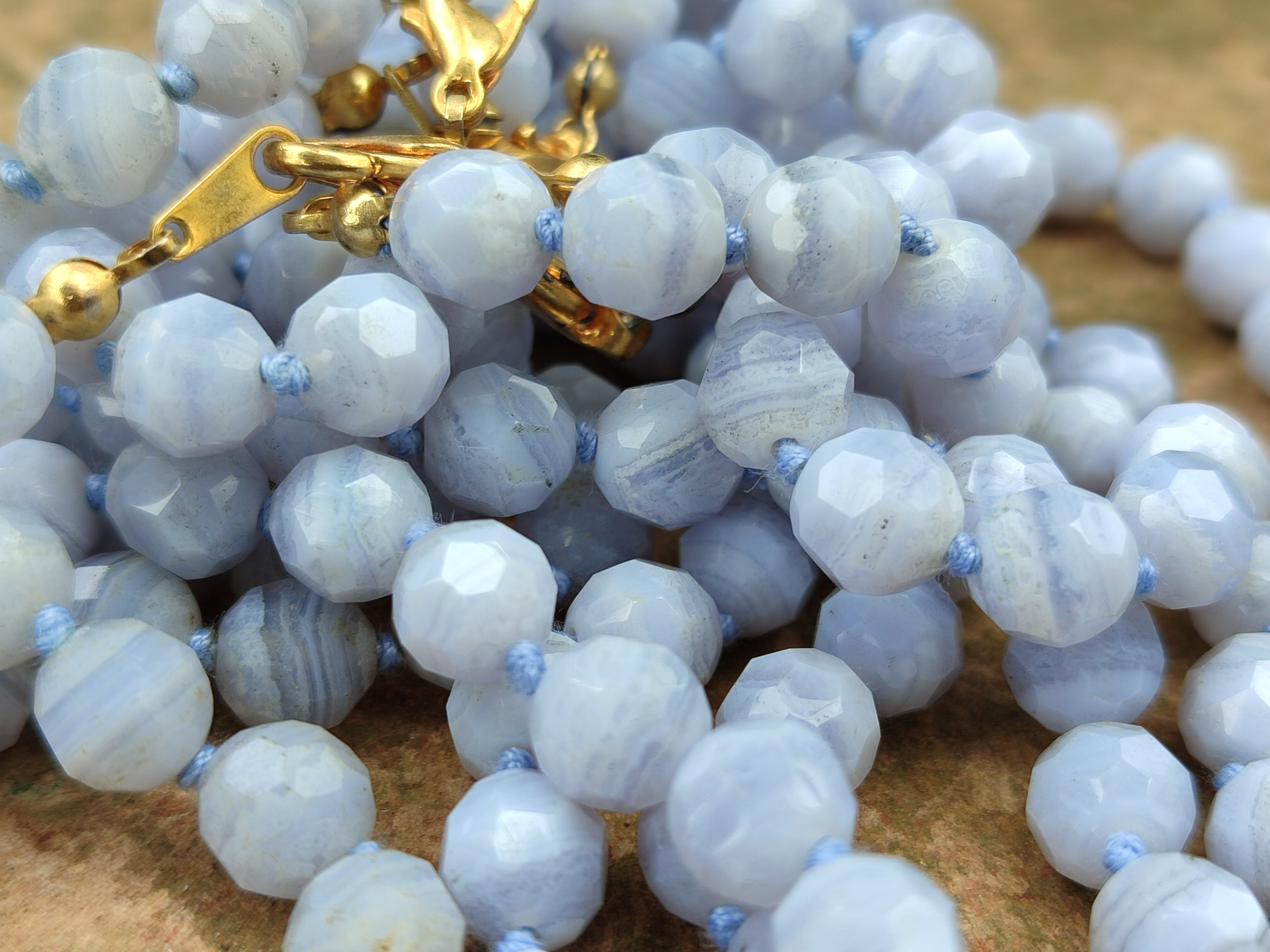 Polished Small Namibian Blue Lace Agate Faceted Bead Necklace - Sold per Item- From Namibia - Toprock Gemstones and Minerals 