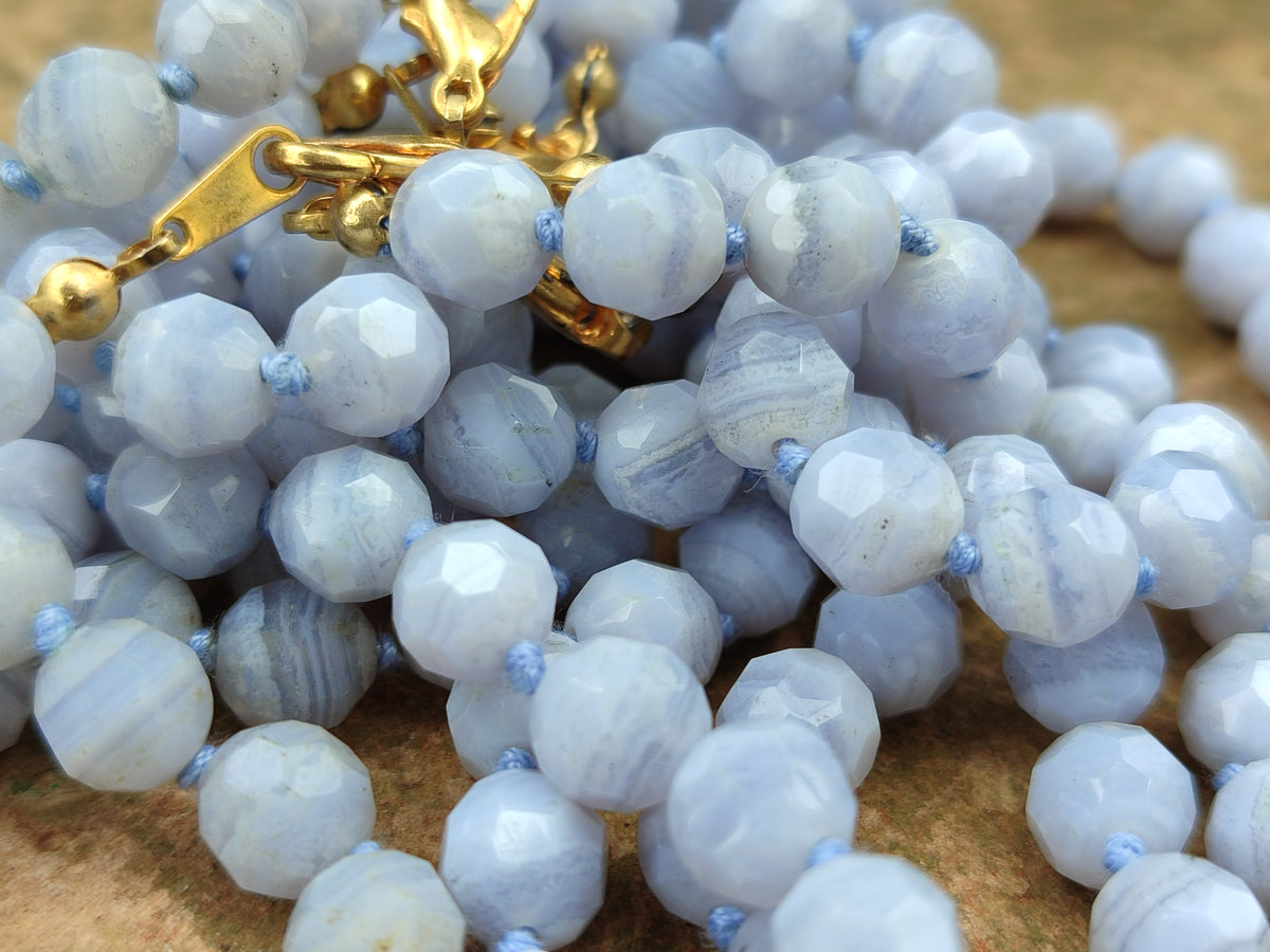 Polished Small Namibian Blue Lace Agate Faceted Bead Necklace - Sold per Item- From Namibia - Toprock Gemstones and Minerals 