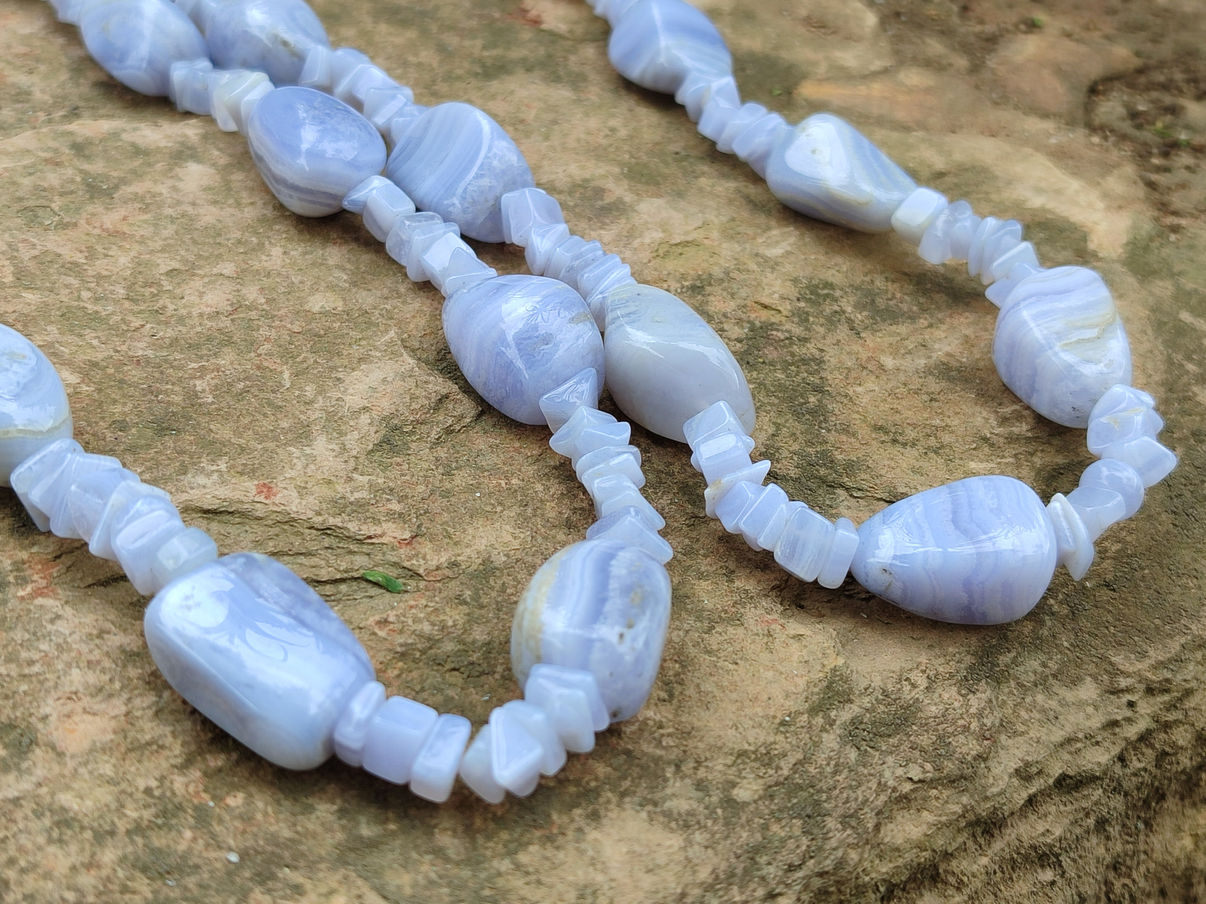 Polished Namibian Blue Lace Agate Mixed Tumble Stone Bead Necklace - Sold per Item- From Namibia - Toprock Gemstones and Minerals 