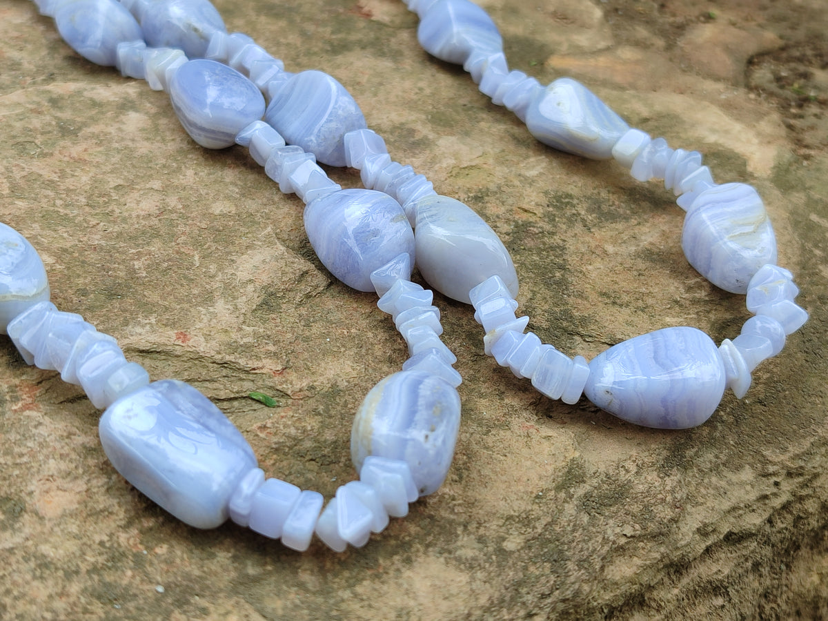 Polished Namibian Blue Lace Agate Mixed Tumble Stone Bead Necklace - Sold per Item- From Namibia - Toprock Gemstones and Minerals 